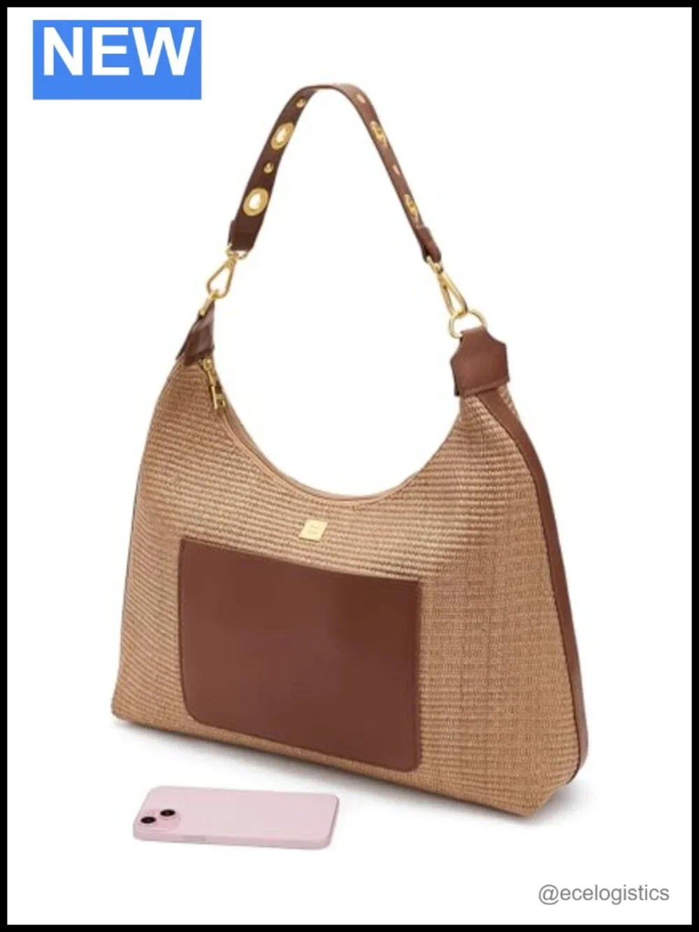 Oversized Hobo Satchel Bag Raffia Leather Top Handle Crossbody